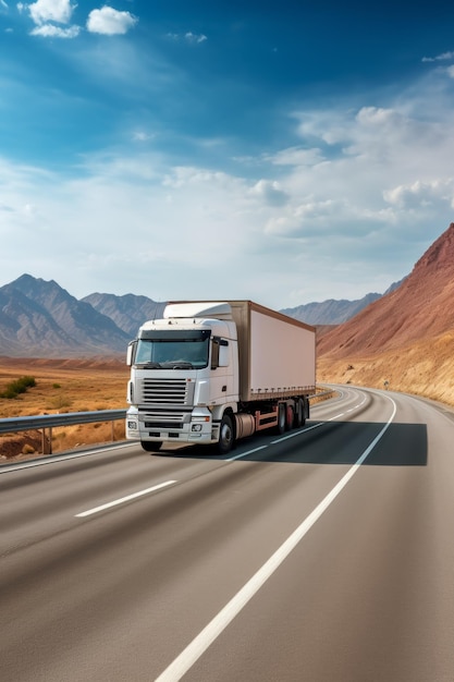 vrachtwagen met lading die op de snelweg rijdt Generatieve AI