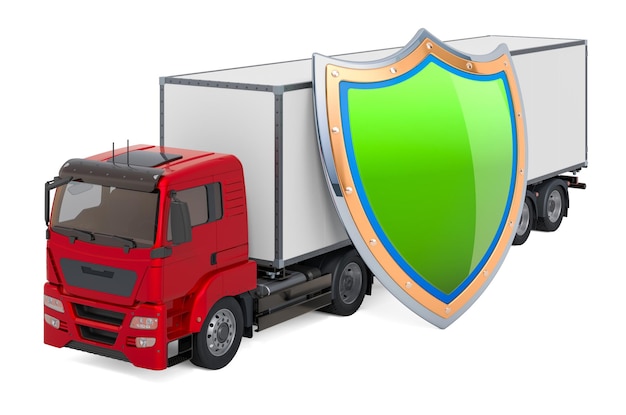 Vrachtwagen met schildverzekering en bescherming van het vrachtvervoerconcept 3D-rendering