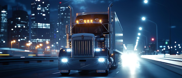 vrachtwagen op de weg's nachts AI gegenereerd