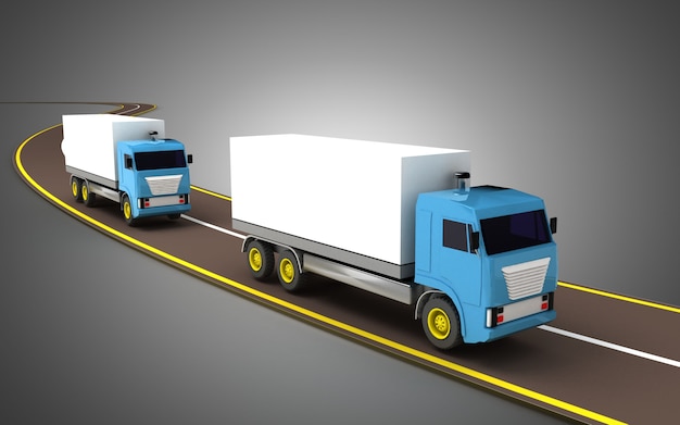 Vrachtwagen op snelweg concept. 3D-afbeelding