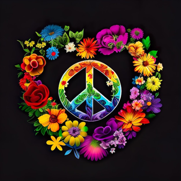 Vredessymbool zomerbloemen Hart LGBT regenboog geïsoleerd