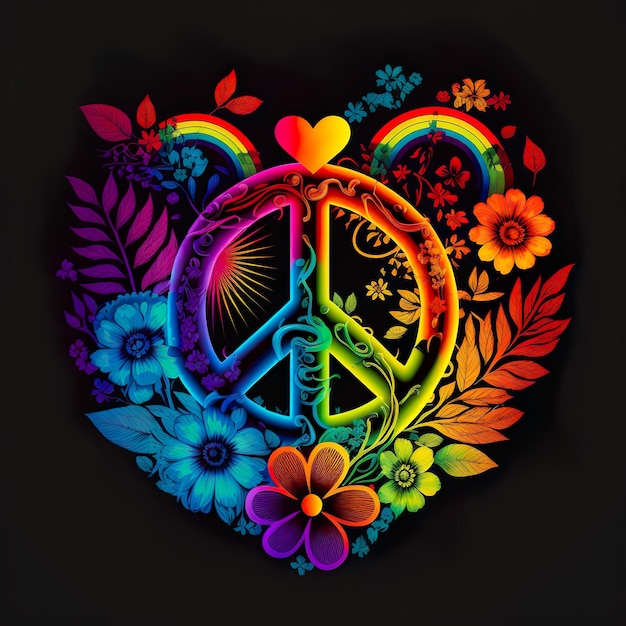Vredessymbool zomerbloemen Hart LGBT regenboog geïsoleerd