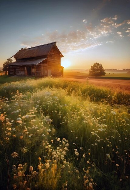 Vreedzaam landschap met een rustiek huis