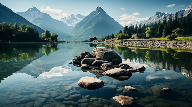 Vreedzame berglandschap achtergrond