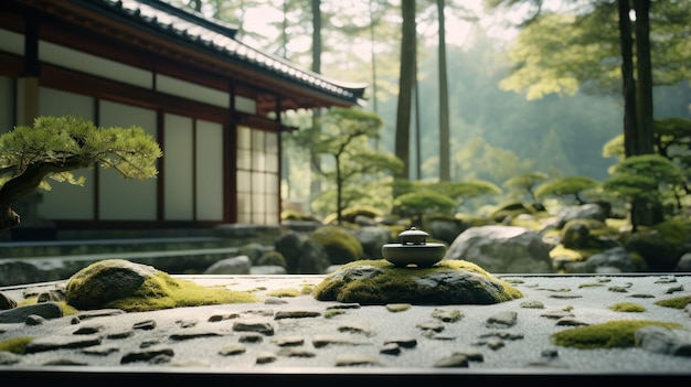 Vreedzame Japanse Zen-tuin met Bonsai