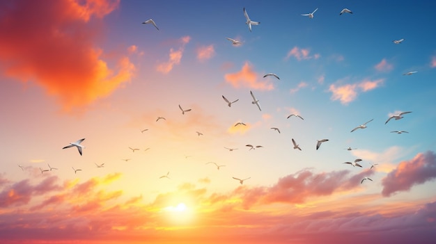 Vreedzame zomer ochtend hemel vliegende vogels abstracte achtergrond AI Generated Image