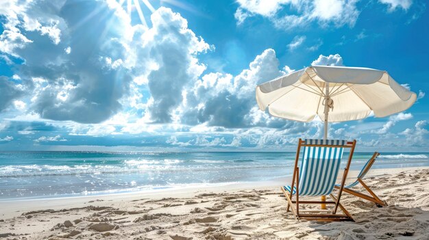 Foto vreedzame zomer scene met strand blauwe lucht en witte wolken ai gegenereerde illustratie