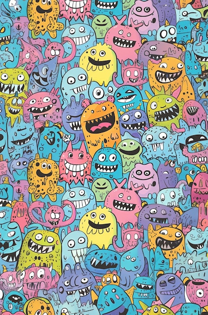 Foto vreemde bijeenkomst van kleurrijke cartoon monsters