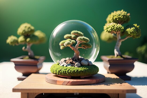 Vreemde mooie ingemaakte bonsai sierplanten binnendecoratie elegante levenssfeer