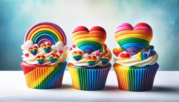 Foto vreemde regenboog cupcakes om liefde en gelijkheid te vieren.