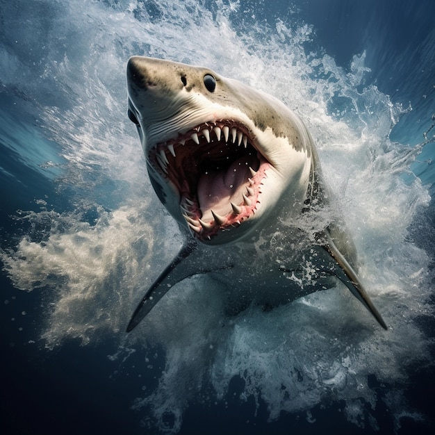 vreselijke grote witte haai in aanvalshouding
