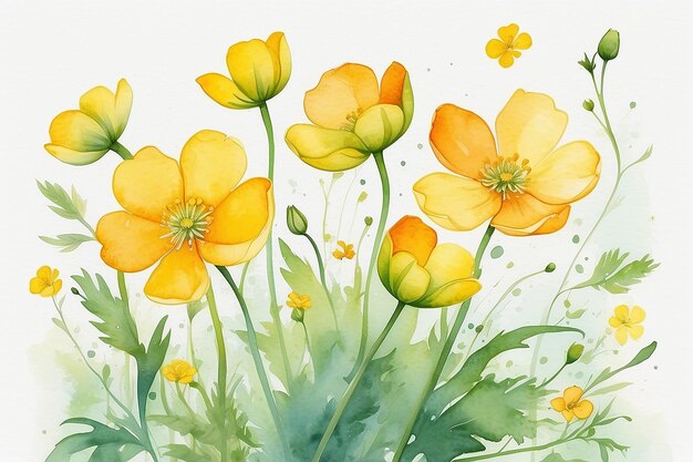 Vreugde en Vriendschap Waterverf Buttercup Greeting Card Design