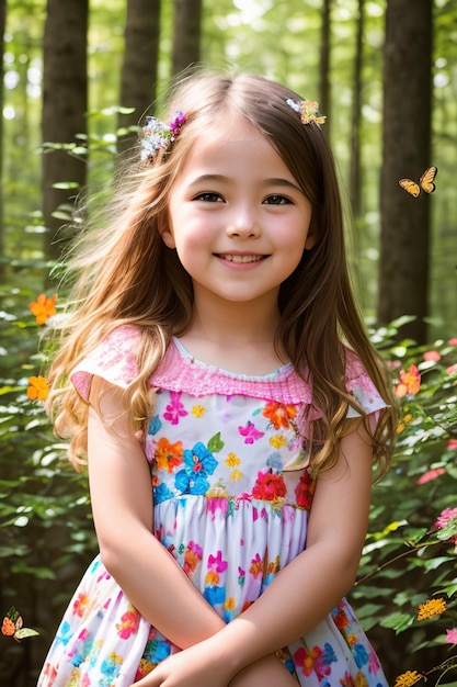 Vreugde vastleggen Een prachtig portret van een lachend meisje te midden van een bloeiend bloemenbos