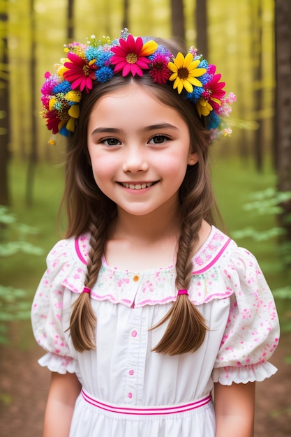 Vreugde vastleggen Een prachtig portret van een lachend meisje te midden van een bloeiend bloemenbos