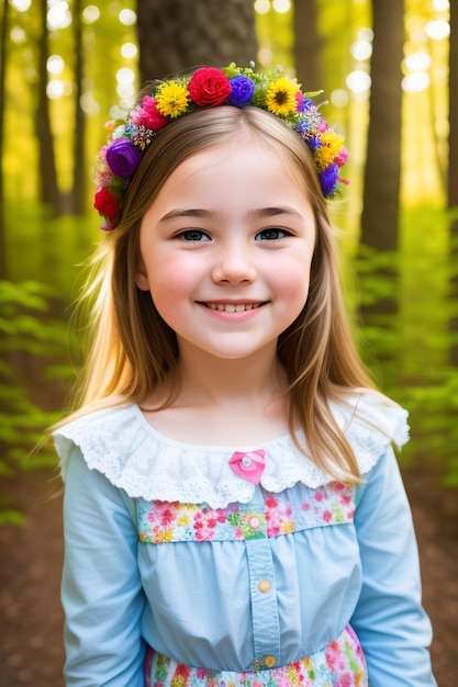 Vreugde vastleggen Een prachtig portret van een lachend meisje te midden van een bloeiend bloemenbos