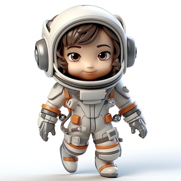 Vreugdevol geanimeerd jong meisje astronaut drijft in zwaartekrachtloosheid