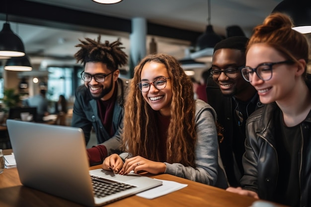 Vreugdevol team van softwareontwikkelaars aan het werk Generatieve AI