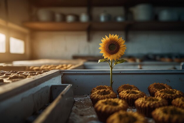 Vreugdevol zonnebloem bakken supervisor glimlachende keuken horloge