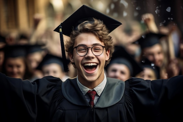 Foto vreugdevolle afstuderen vieren studenten generatieve ai