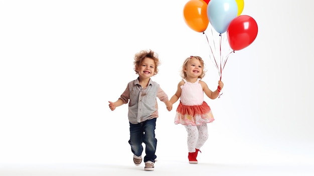 Vreugdevolle jeugd Kinderen met poppen en ballonnen