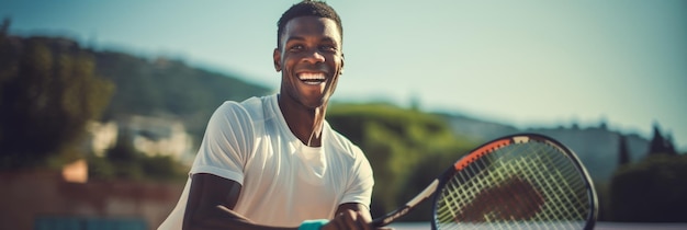 Vreugdevolle jonge man die tennis speelt Generatieve AI
