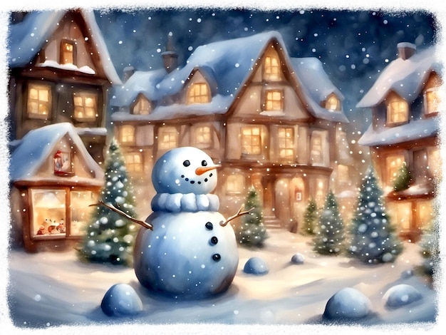 Vreugdevolle kerst sneeuwmannen illustratie