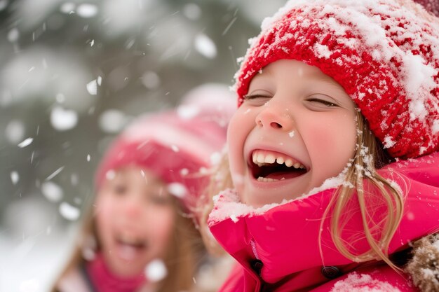 Vreugdevolle kinderen omarmen de verrassingen van de winter en vullen de lucht met gelach terwijl ze in de sneeuw spelen