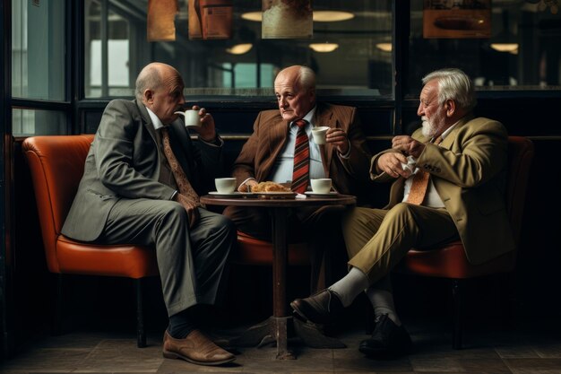 Vreugdevolle momenten Ouderen die hartverwarmende koffiegesprekken voeren