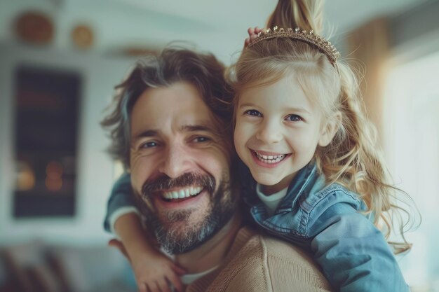 Foto vreugdevolle momenten van vader en dochter met glimlachende gezichten en gelukkige tijden vastgelegd in een hartverwarmend