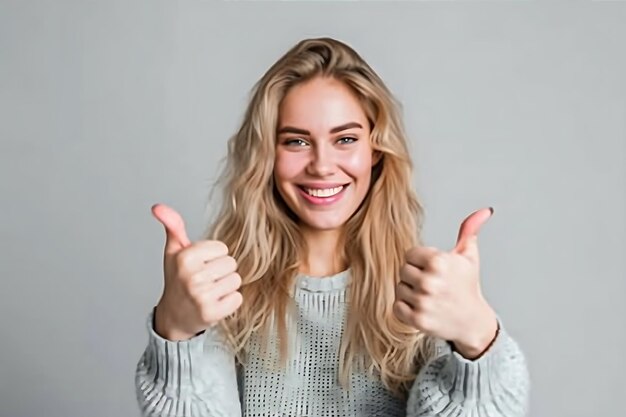 Vreugdevolle vrouw met duimen omhoog