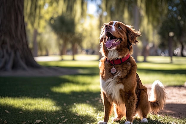 Vriendelijke hond met Paw Up en Bright Smile in generatieve AI van de natuur