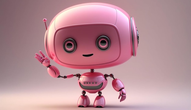 Vriendelijke positieve schattige cartoon roze robot met lachende generatieve AI