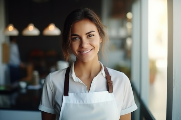 Vriendelijke serveerster die glimlacht in een café Concept van de dienstensector