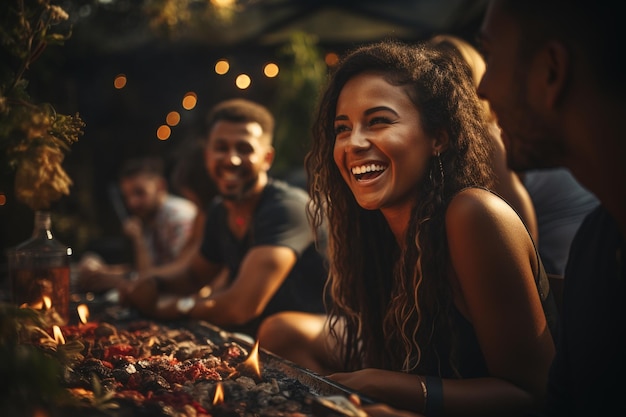 vrienden genieten samen van een diner in de tuin