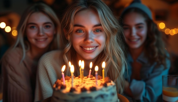 Vrienden genieten samen van zoete chocoladekoek