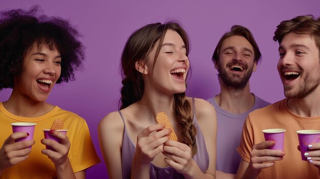 vrienden genieten van snacks