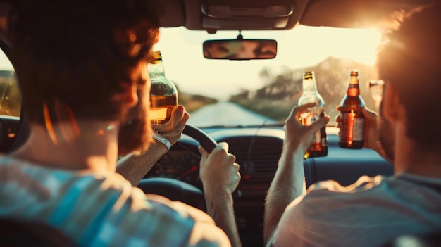 Vrienden hadden een drinkfeestje en werden dronken terwijl ze langs de weg reden.