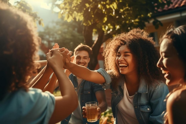 vrienden hebben het gezellig samen en lachen samen.