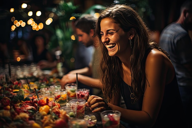 Vrienden hebben plezier op een feestje en maken smoothies generatieve IA