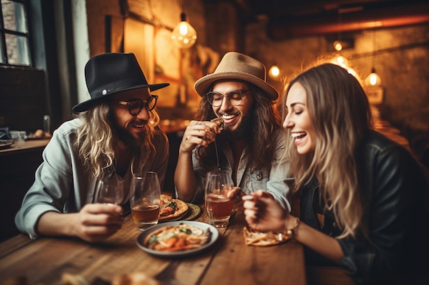 Vrienden met een drankje in een restaurant