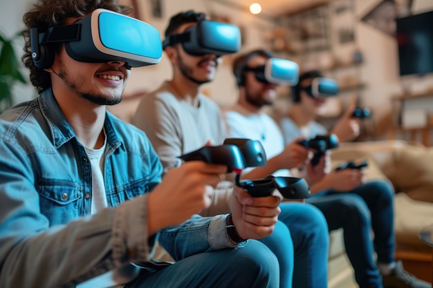 Vrienden ondergedompeld in Groep Virtuele Realiteit ExperiencexA