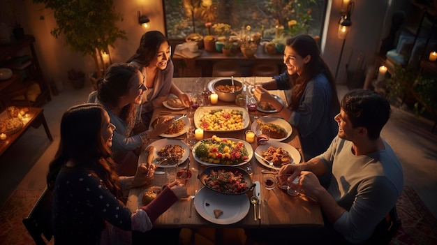 Vrienden verzamelen het dagelijks leven samen drinken en eten