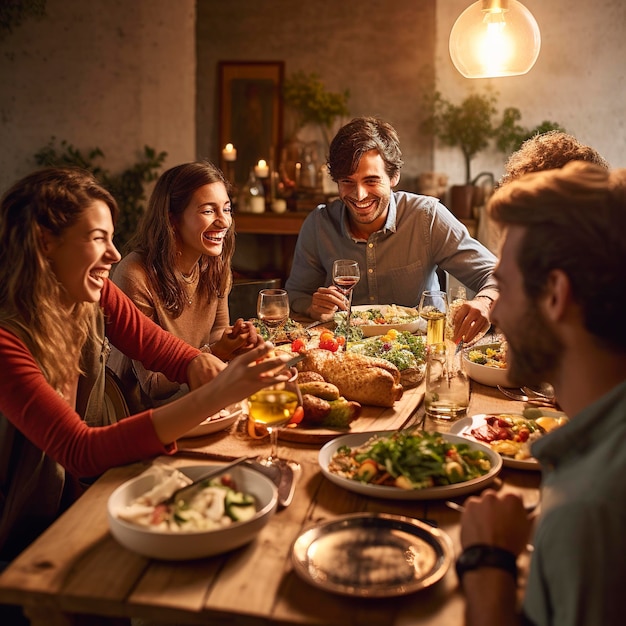 Vrienden verzamelen het dagelijkse leven samen eten en drinken