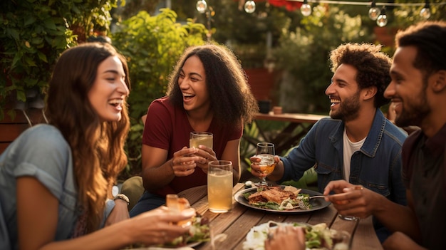 Vrienden verzamelen het dagelijkse leven samen eten en drinken