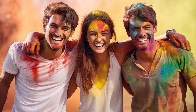 Vrienden vieren Festival of Colors Happy Holi Indiase concept