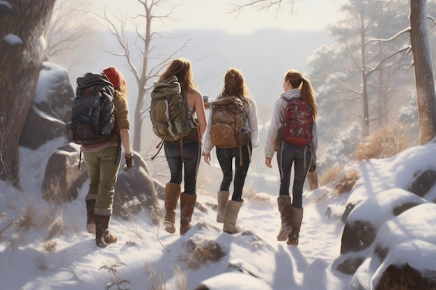 vrienden waagden zich in de open lucht voor een stevige wandeling het jaar verwelkomend met een gevoel van avontuur