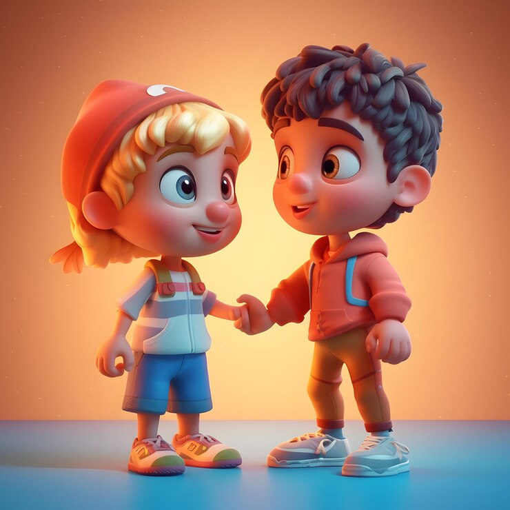 Vriendschap schattig 3D-cartoon