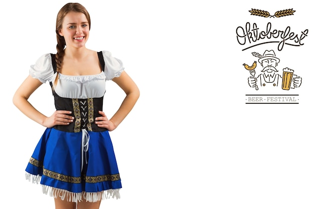 Foto vrij oktoberfest meisje glimlachend op camera tegen oktoberfest graphics