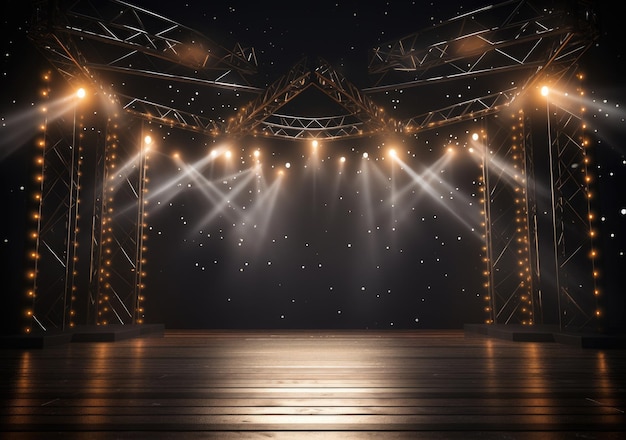 Foto vrij podium met lichten verlichtingsapparaten schijnende schijnwerpers en lege scène online evenement entertainment concept achtergrond voor online concert ai generative