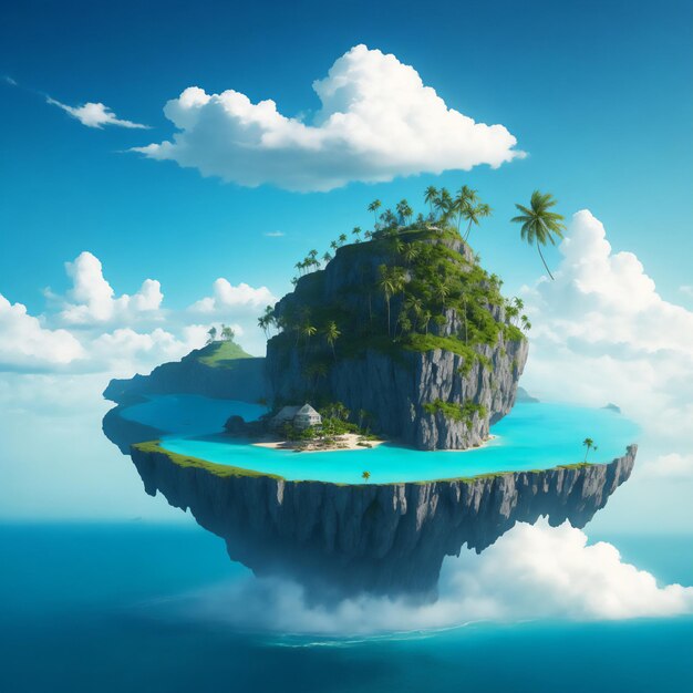 Foto vrije eilandboom die naar de hemel reikt te midden van de blauwe lucht en de diepten van de oceaan